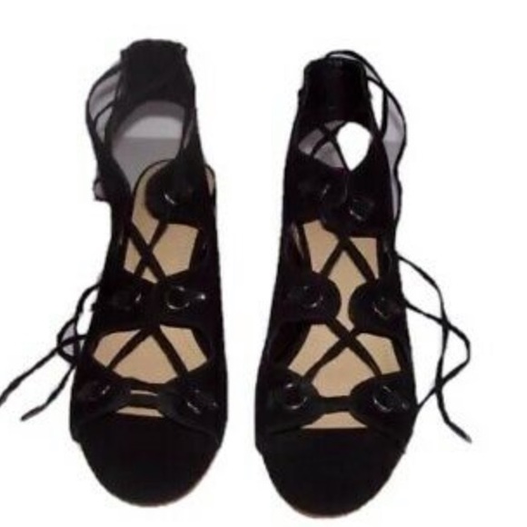 MARC FISHER black leather ankle tie sandals - Picture 1 of 5